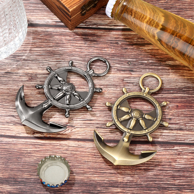 Vintage Nautical Anchor Ship Wheel Bottle Opener - Novel Metal Beer Opener for Bar, Kitchen, Beach,Sailing Gifts