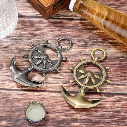 Vintage Nautical Anchor Ship Wheel Bottle Opener - Novel Metal Beer Opener for Bar, Kitchen, Beach,Sailing Gifts