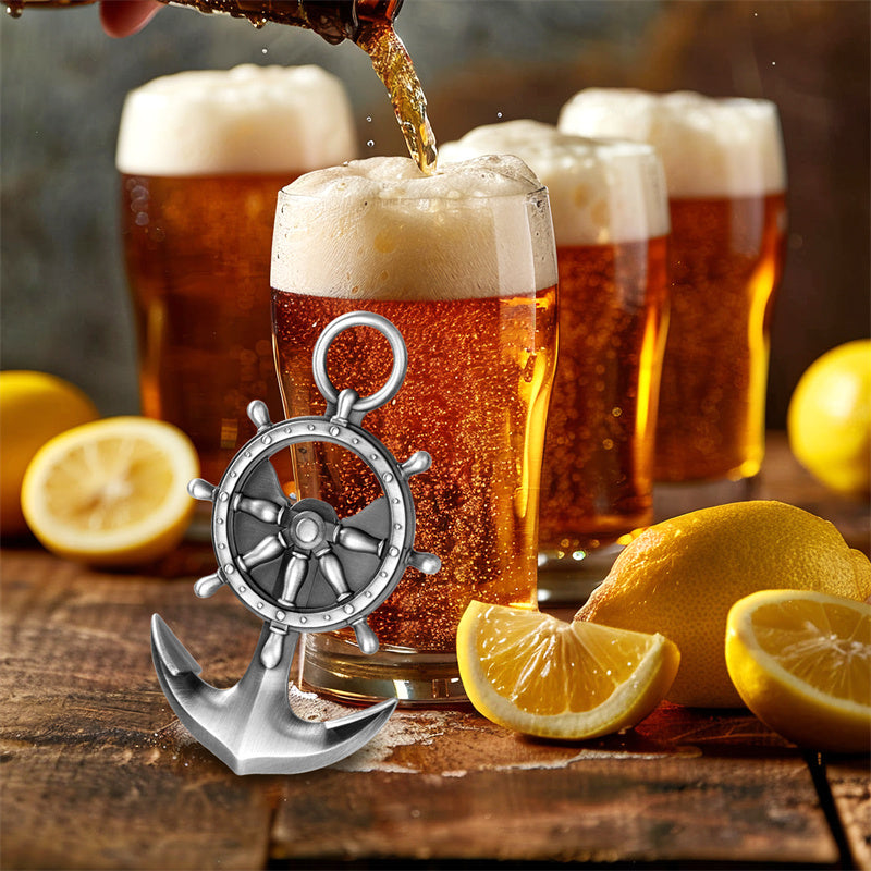 Vintage Nautical Anchor Ship Wheel Bottle Opener - Novel Metal Beer Opener for Bar, Kitchen, Beach,Sailing Gifts