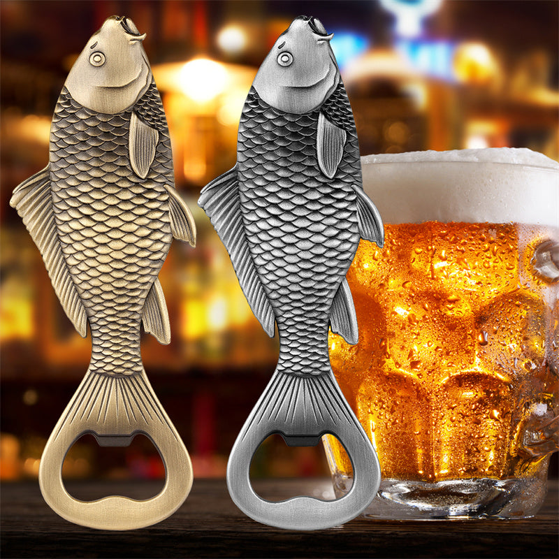 Nautical themed carp bottle opener, fish design with detailed embossed scales, great gift for anglers