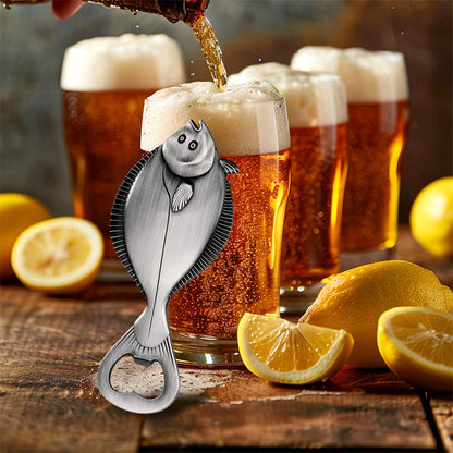 Nautical themed flounder bottle opener, realistic flatfish design, great gift for anglers and seafood lovers