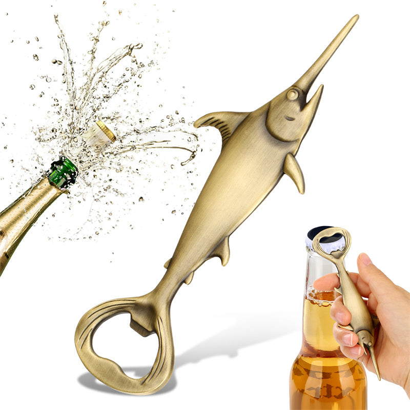 Novelty marlin fish bottle opener in antique bronze, perfect gift for fishermen and beer lovers