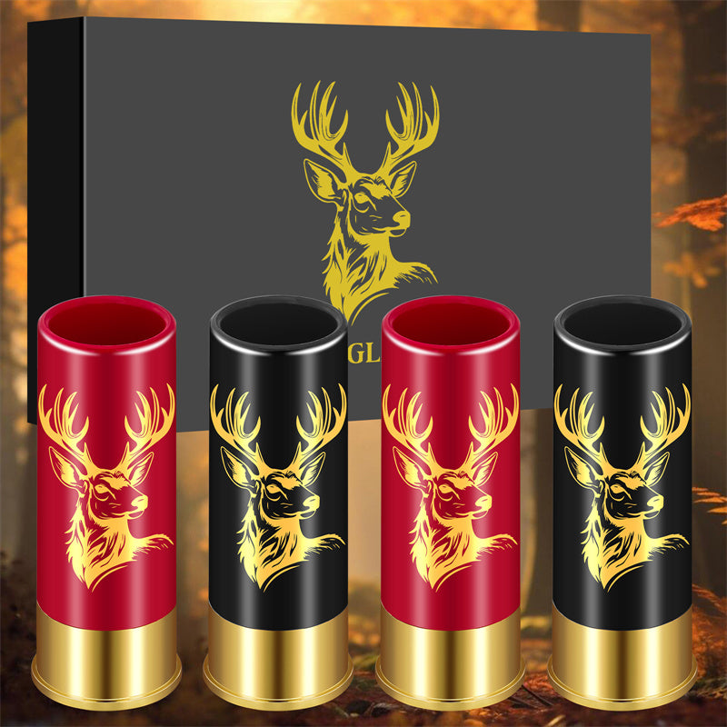 Red black deer shot glasses, durable bullet-shaped drinking glasses with gold deer print for home bar
