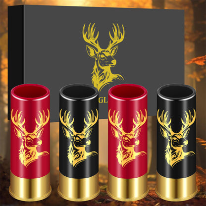 Red black deer shot glasses, durable bullet-shaped drinking glasses with gold deer print for home bar