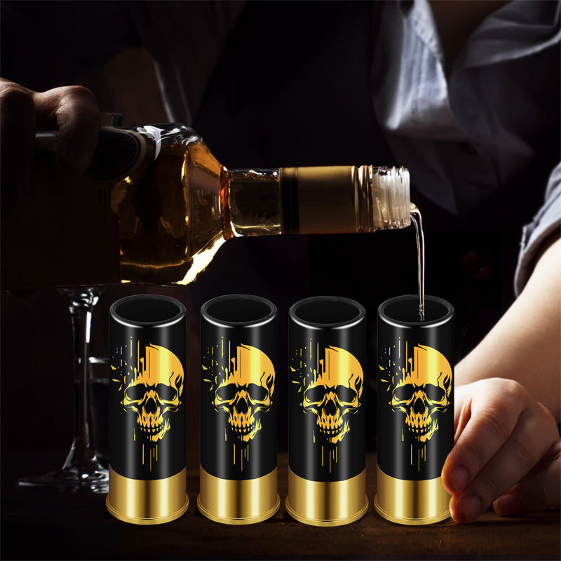 Red black skull shot glasses, durable bullet-shaped drinking glasses for home bar