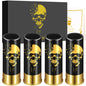 Skull shot glass set with gift box, 4pcs red black bullet shaped drinking glasses with golden skull design