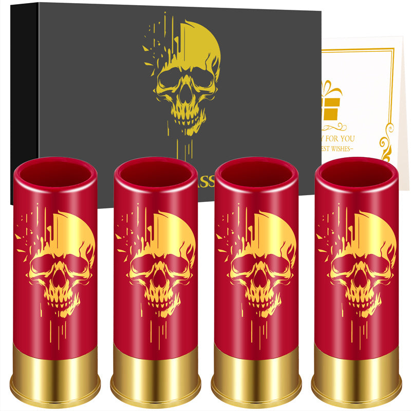Skull shot glasses used for serving whiskey at a Halloween party