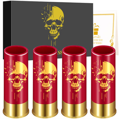 Skull shot glasses used for serving whiskey at a Halloween party