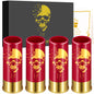 Skull shot glasses used for serving whiskey at a Halloween party