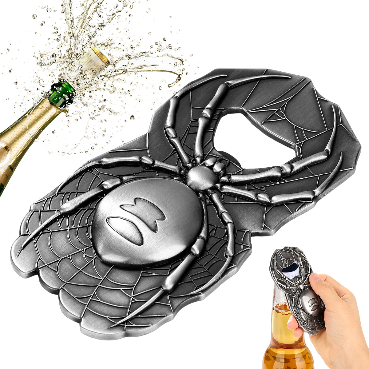 Insect Spider Bat Spider Web Illustration Beer Bottle Cap Opener Stainless Steel Keychain