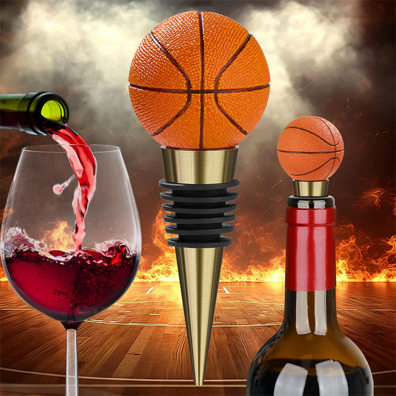Sports-themed wine accessory: basketball wine bottle plug, unique barware for game nights