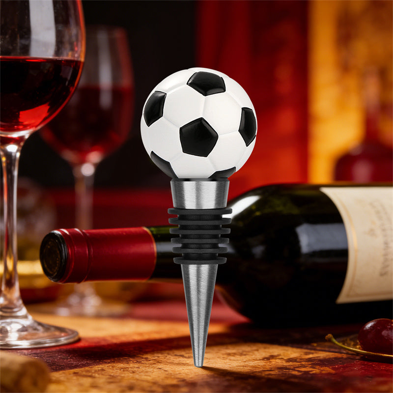Sports themed soccer wine bottle stopper, durable stainless steel base wine seal for home bar use