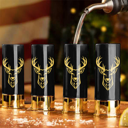 Plastic Shot Glasses Set of 4, 12GA Small Bullet Shot Cups ,Whiskey Glasses with Deer Head, Premium Gift Box for Men, Dad, Hunter, Groomsmen