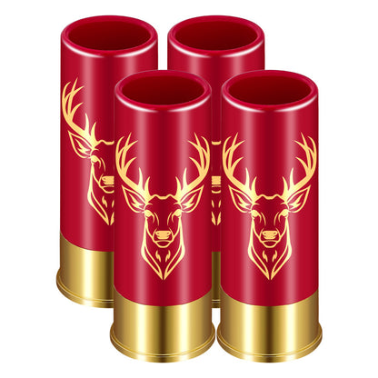 Plastic Shot Glasses Set of 4, 12GA Small Bullet Shot Cups ,Whiskey Glasses with Deer Head, Premium Gift Box for Men, Dad, Hunter, Groomsmen