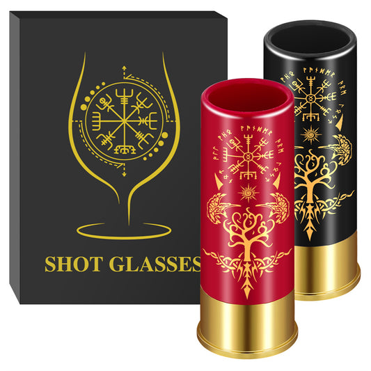 Viking Pattern Plastic Shot Glasses Set -12GA Style Small Bullet Shot Cups - Unique Gift for Men, Groomsmen & Whiskey Lovers