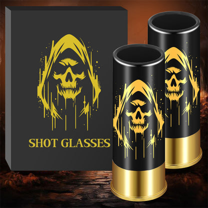 2pcs/set Skull with Hat Plastic Shot Glasses,45ml/1.5oz 12GA Small Shot Cups, Novelty Barware for Whiskey Tequila, Unique Halloween Gift