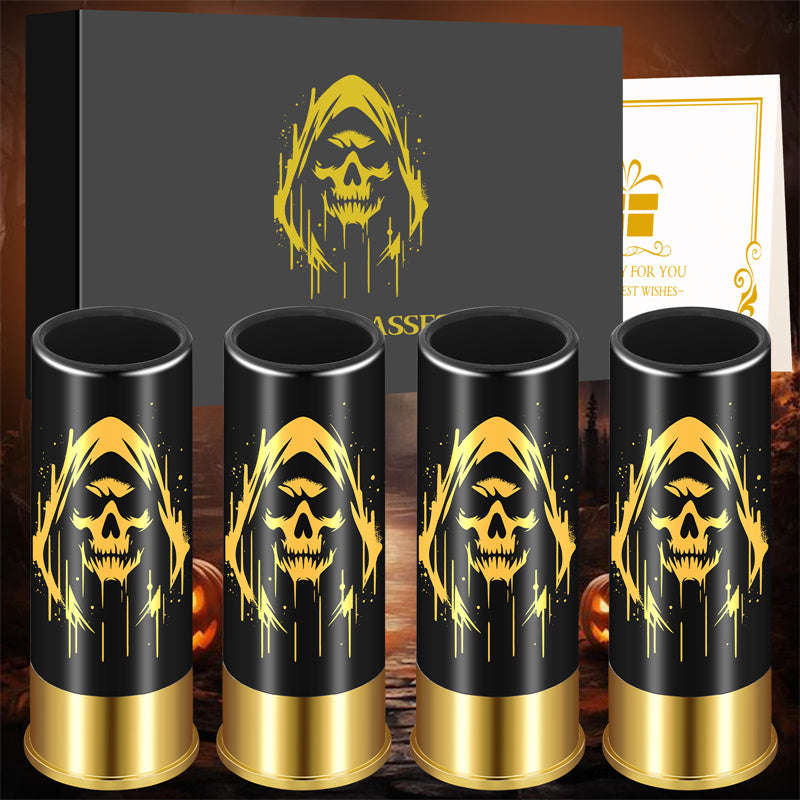 Plastic Skull Shot Glasses,4pcs/set 12GA Small Shot Cups with Gift Box, Gothic Bullet Shaped Drinking Glasses for Halloween