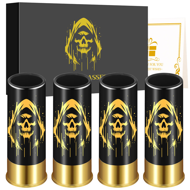 Plastic Skull Shot Glasses,4pcs/set 12GA Small Shot Cups with Gift Box, Gothic Bullet Shaped Drinking Glasses for Halloween