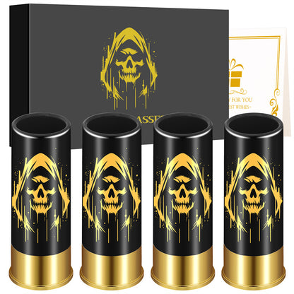 Plastic Skull Shot Glasses,4pcs/set 12GA Small Shot Cups with Gift Box, Gothic Bullet Shaped Drinking Glasses for Halloween