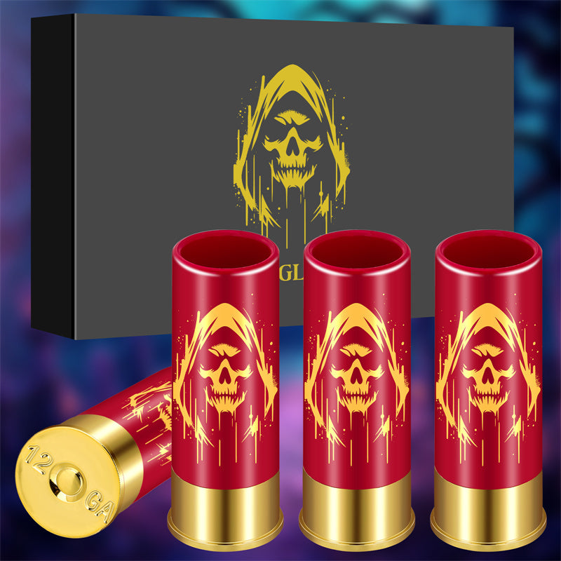 Plastic Skull Shot Glasses,4pcs/set 12GA Small Shot Cups with Gift Box, Gothic Bullet Shaped Drinking Glasses for Halloween