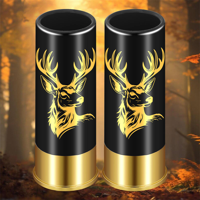 2pcs 12GA Plastic Bullet Shot Glasses Set with Deer Head Print -45ml Small Shot Cups for Whiskey Tequila Liquor Vodka ,Hunting Themed Novelty Barware Gift for Men