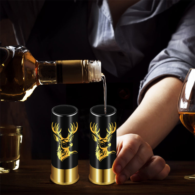 2pcs 12GA Plastic Bullet Shot Glasses Set with Deer Head Print -45ml Small Shot Cups for Whiskey Tequila Liquor Vodka ,Hunting Themed Novelty Barware Gift for Men