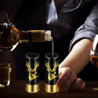 2pcs 12GA Plastic Bullet Shot Glasses Set with Deer Head Print -45ml Small Shot Cups for Whiskey Tequila Liquor Vodka ,Hunting Themed Novelty Barware Gift for Men