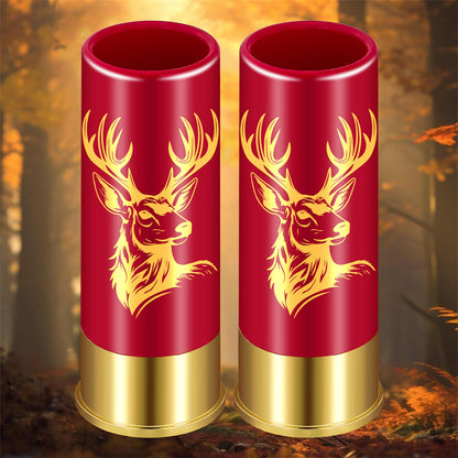 2pcs 12GA Plastic Bullet Shot Glasses Set with Deer Head Print -45ml Small Shot Cups for Whiskey Tequila Liquor Vodka ,Hunting Themed Novelty Barware Gift for Men