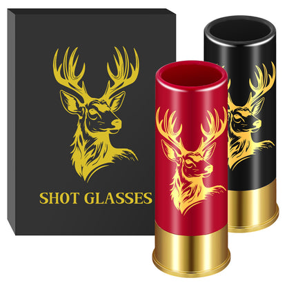 2pcs 12GA Plastic Bullet Shot Glasses Set with Deer Head Print -45ml Small Shot Cups for Whiskey Tequila Liquor Vodka ,Hunting Themed Novelty Barware Gift for Men