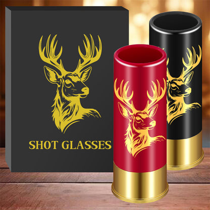 2pcs 12GA Plastic Bullet Shot Glasses Set with Deer Head Print -45ml Small Shot Cups for Whiskey Tequila Liquor Vodka ,Hunting Themed Novelty Barware Gift for Men