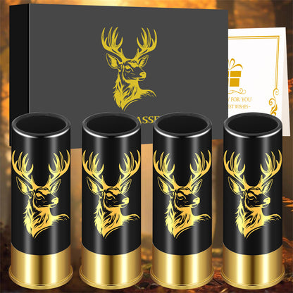 4pcs/set Plastic Deer Head Shot Glasses with Gift Box, 12GA Small Bullet Shot Cups,Perfect Hunting & Birthday Gift for Men and Hunters