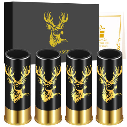 4pcs/set Plastic Deer Head Shot Glasses with Gift Box, 12GA Small Bullet Shot Cups,Perfect Hunting & Birthday Gift for Men and Hunters