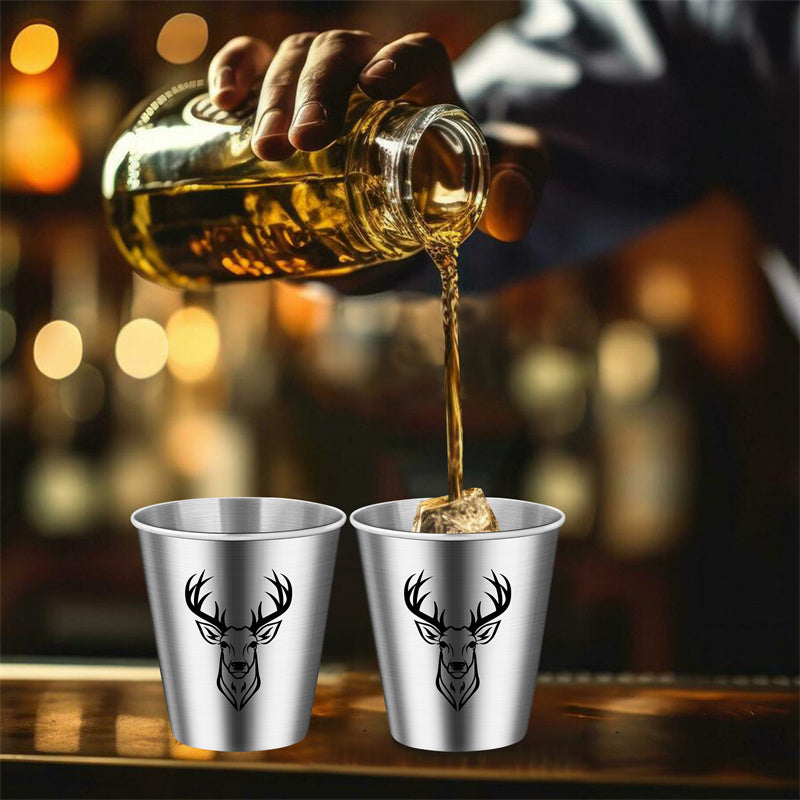 Set of 2 Stainless Steel Deer Head Shot Glasses 70ml/2.39oz Hunting Outdoor Barware Shot Cup for Whiskey and Spirits
