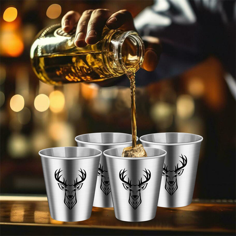 4pcs/set Stainless Steel Deer Head Shot Glasses,Portable Shot Cups for Outdoor Camping, Picnics, and Hunting. Suitable for Kitchen, Restaurant, Bar, and Party Use,Men's Gift Set