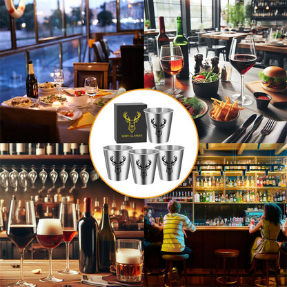 4pcs/set Stainless Steel Deer Head Shot Glasses,Portable Shot Cups for Outdoor Camping, Picnics, and Hunting. Suitable for Kitchen, Restaurant, Bar, and Party Use,Men's Gift Set