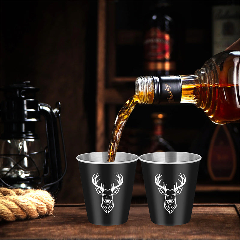 Set of 2 Stainless Steel Deer Head Shot Glasses 70ml/2.39oz Hunting Outdoor Barware Shot Cup for Whiskey and Spirits