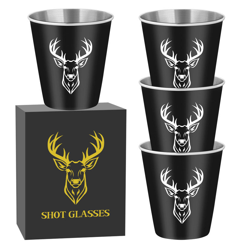4pcs/set Stainless Steel Deer Head Shot Glasses,Portable Shot Cups for Outdoor Camping, Picnics, and Hunting. Suitable for Kitchen, Restaurant, Bar, and Party Use,Men's Gift Set