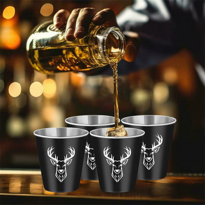 4pcs/set Stainless Steel Deer Head Shot Glasses,Portable Shot Cups for Outdoor Camping, Picnics, and Hunting. Suitable for Kitchen, Restaurant, Bar, and Party Use,Men's Gift Set