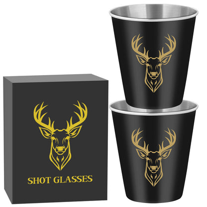 Set of 2 Stainless Steel Deer Head Shot Glasses 70ml/2.39oz Hunting Outdoor Barware Shot Cup for Whiskey and Spirits