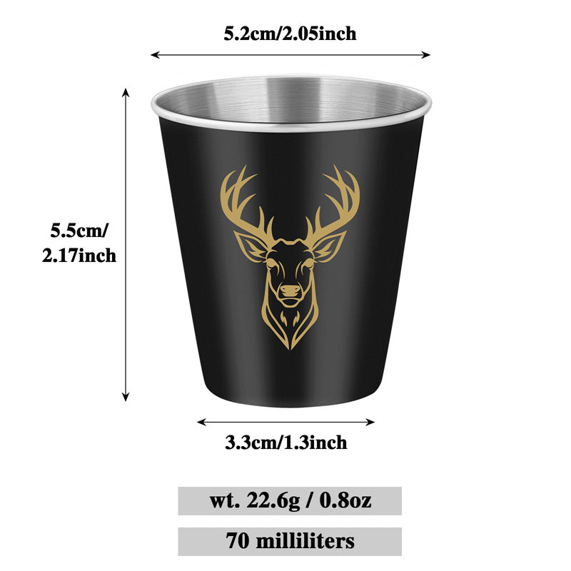 Set of 2 Stainless Steel Deer Head Shot Glasses 70ml/2.39oz Hunting Outdoor Barware Shot Cup for Whiskey and Spirits