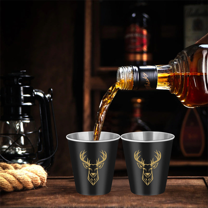 Set of 2 Stainless Steel Deer Head Shot Glasses 70ml/2.39oz Hunting Outdoor Barware Shot Cup for Whiskey and Spirits
