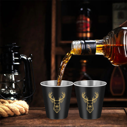 Set of 2 Stainless Steel Deer Head Shot Glasses 70ml/2.39oz Hunting Outdoor Barware Shot Cup for Whiskey and Spirits