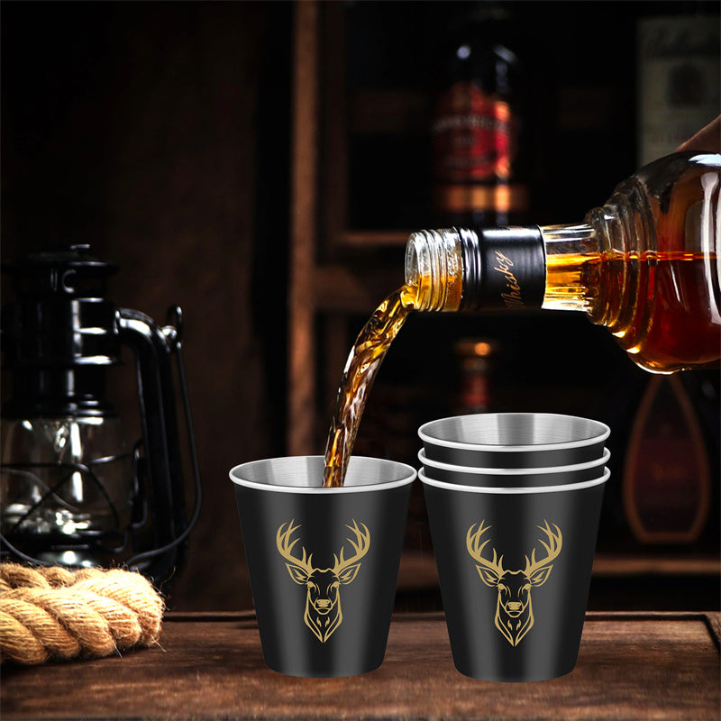4pcs/set Stainless Steel Deer Head Shot Glasses,Portable Shot Cups for Outdoor Camping, Picnics, and Hunting. Suitable for Kitchen, Restaurant, Bar, and Party Use,Men's Gift Set