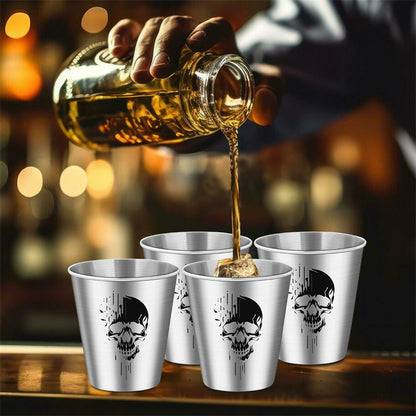 4pcs/set Stainless Steel Shot Glasses with Skull Designs,70Ml/2.39Oz Capacity Whiskey Glasses,Suitable for Kitchen, Restaurant, Bar Parties,Outdoor Picnic,Hunting,Ideal for Tequila, Vodka, Liqueurs,Creative Gifts for Father's Day, Halloween and Christmas