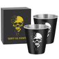 Gothic Whiskey Shot Glasses,Set of 2 Stainless Steel Skull Head Printed Small Tequila Liquor Cup,Bar Party Drinking Cup,Halloween Gift for Men