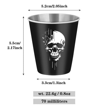 4pcs/set Stainless Steel Shot Glasses with Skull Designs,70Ml/2.39Oz Capacity Whiskey Glasses,Suitable for Kitchen, Restaurant, Bar Parties,Outdoor Picnic,Hunting,Ideal for Tequila, Vodka, Liqueurs,Creative Gifts for Father's Day, Halloween and Christmas