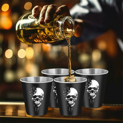 4pcs/set Stainless Steel Shot Glasses with Skull Designs,70Ml/2.39Oz Capacity Whiskey Glasses,Suitable for Kitchen, Restaurant, Bar Parties,Outdoor Picnic,Hunting,Ideal for Tequila, Vodka, Liqueurs,Creative Gifts for Father's Day, Halloween and Christmas