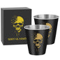 Gothic Whiskey Shot Glasses,Set of 2 Stainless Steel Skull Head Printed Small Tequila Liquor Cup,Bar Party Drinking Cup,Halloween Gift for Men