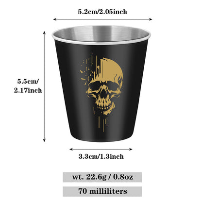 Gothic Whiskey Shot Glasses,Set of 2 Stainless Steel Skull Head Printed Small Tequila Liquor Cup,Bar Party Drinking Cup,Halloween Gift for Men