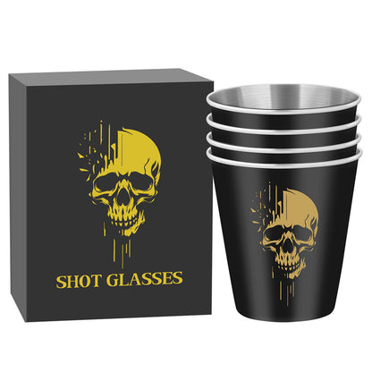 4pcs/set Stainless Steel Shot Glasses with Skull Designs,70Ml/2.39Oz Capacity Whiskey Glasses,Suitable for Kitchen, Restaurant, Bar Parties,Outdoor Picnic,Hunting,Ideal for Tequila, Vodka, Liqueurs,Creative Gifts for Father's Day, Halloween and Christmas